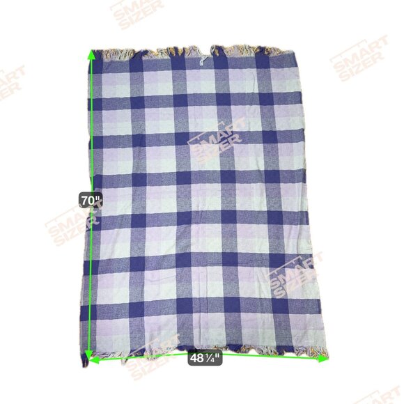 Faribo Lumenaire Plaid Blue Bluewood Periwinkle Sky Wool Throw Blanket Fringed - Picture 4 of 4